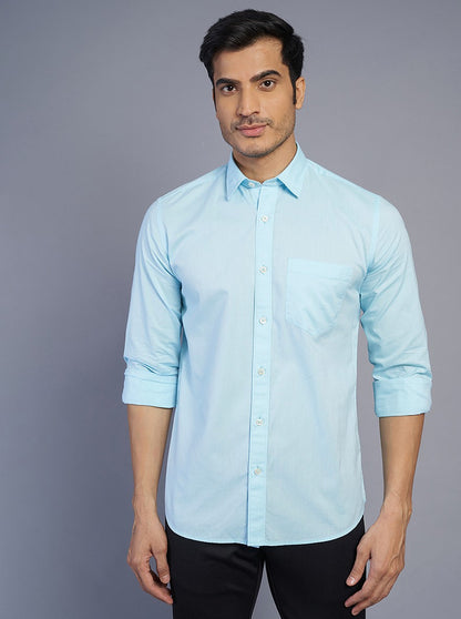 Light Blue Solid Slim Fit Semi Casual Shirt | JadeBlue