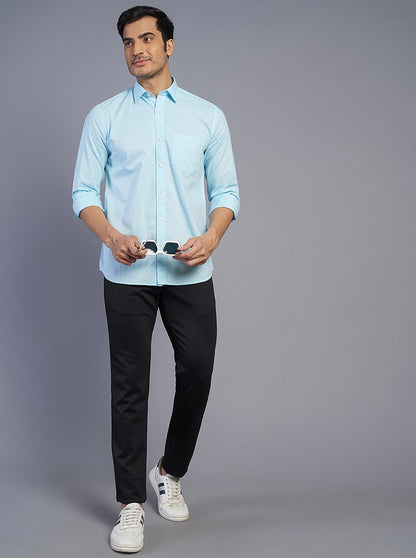 Light Blue Solid Slim Fit Semi Casual Shirt | JadeBlue