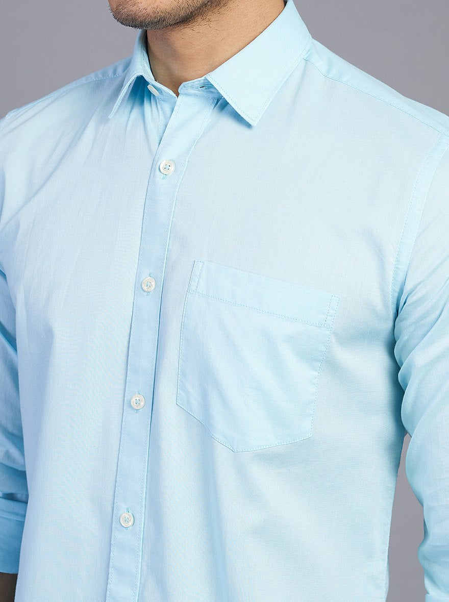 Light Blue Solid Slim Fit Semi Casual Shirt | JadeBlue