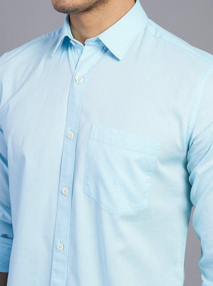 Light Blue Solid Slim Fit Semi Casual Shirt | JadeBlue