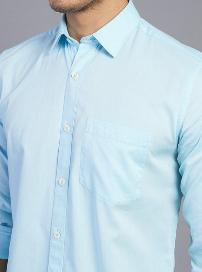 Light Blue Solid Slim Fit Semi Casual Shirt | JadeBlue