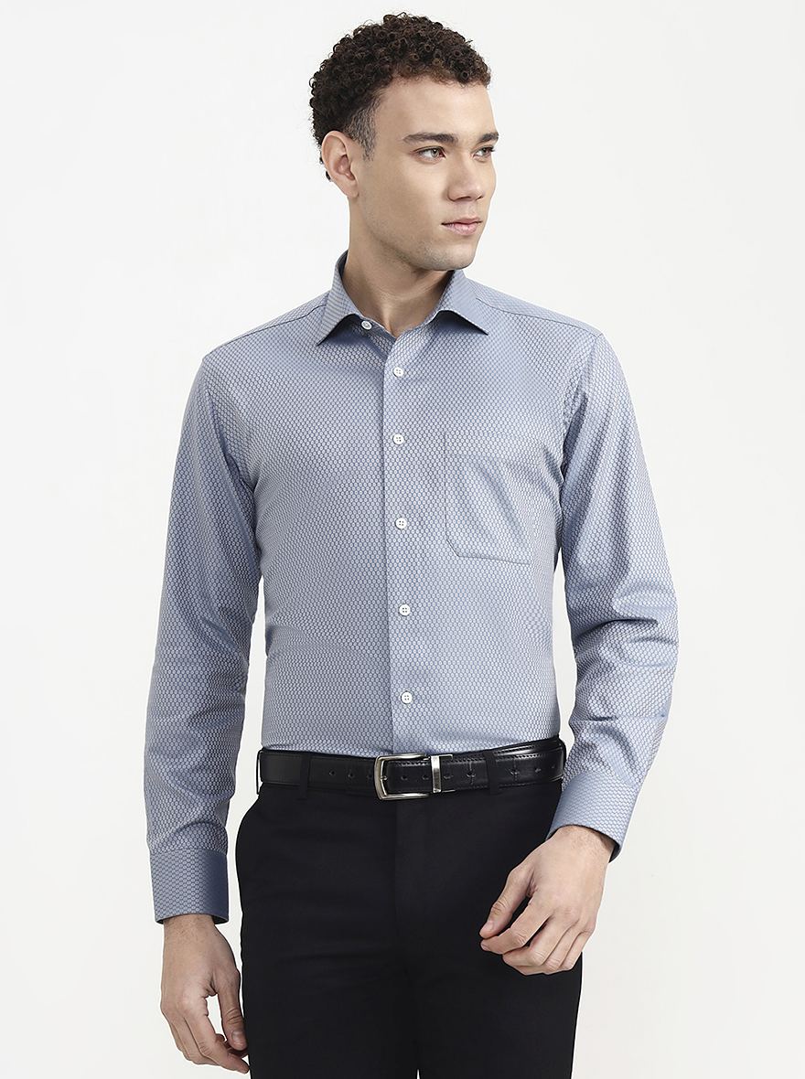Blue Printed Slim Fit Formal Shirt | JadeBlue Super Luxe