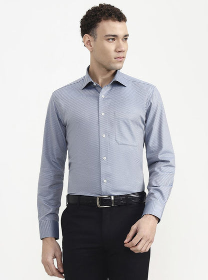Blue Printed Slim Fit Formal Shirt | JadeBlue Super Luxe