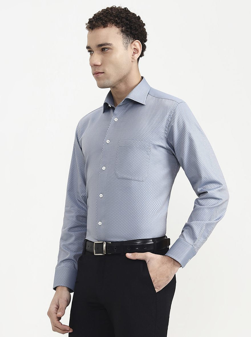 Blue Printed Slim Fit Formal Shirt | JadeBlue Super Luxe