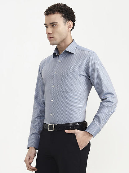 Blue Printed Slim Fit Formal Shirt | JadeBlue Super Luxe