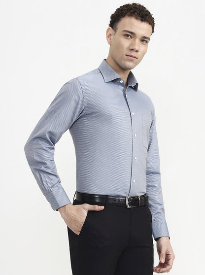 Blue Printed Slim Fit Formal Shirt | JadeBlue Super Luxe