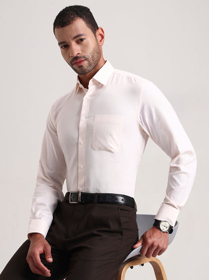 Orange & White Solid Regular Fit Formal Shirt | JadeBlue