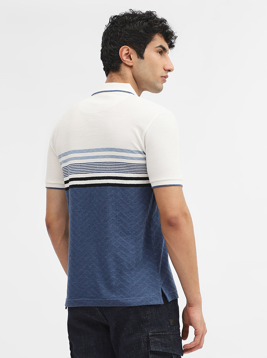 Blue & White Striped Slim Fit Polo T-Shirt | Greenfibre