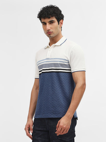 Blue & White Striped Slim Fit Polo T-Shirt | Greenfibre