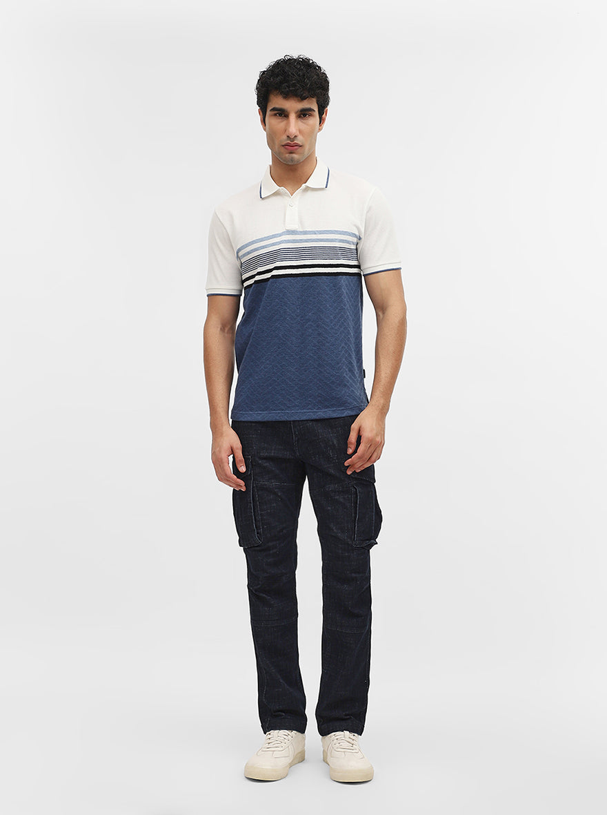 Blue & White Striped Slim Fit Polo T-Shirt | Greenfibre