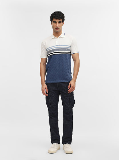 Blue & White Striped Slim Fit Polo T-Shirt | Greenfibre