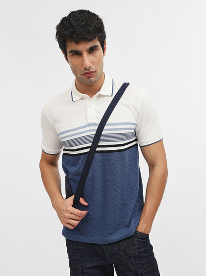 Blue & White Striped Slim Fit Polo T-Shirt | Greenfibre