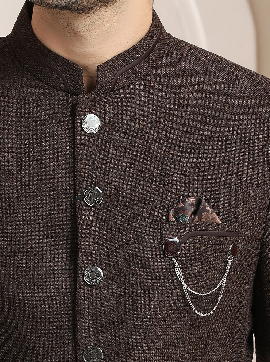 Brown Self Textured Jodhpuri Suit | JadeBlue