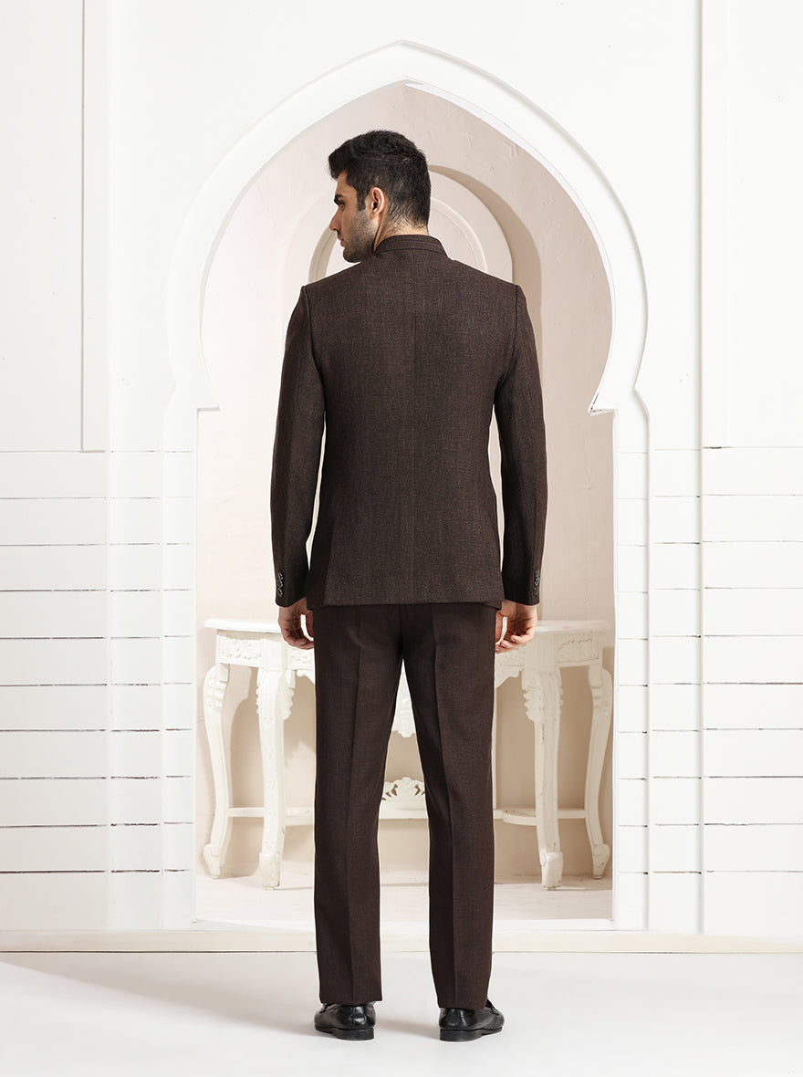 Brown Self Textured Jodhpuri Suit | JadeBlue