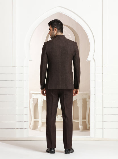 Brown Self Textured Jodhpuri Suit | JadeBlue