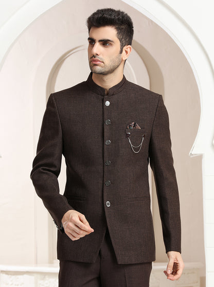 Brown Self Textured Jodhpuri Suit | JadeBlue