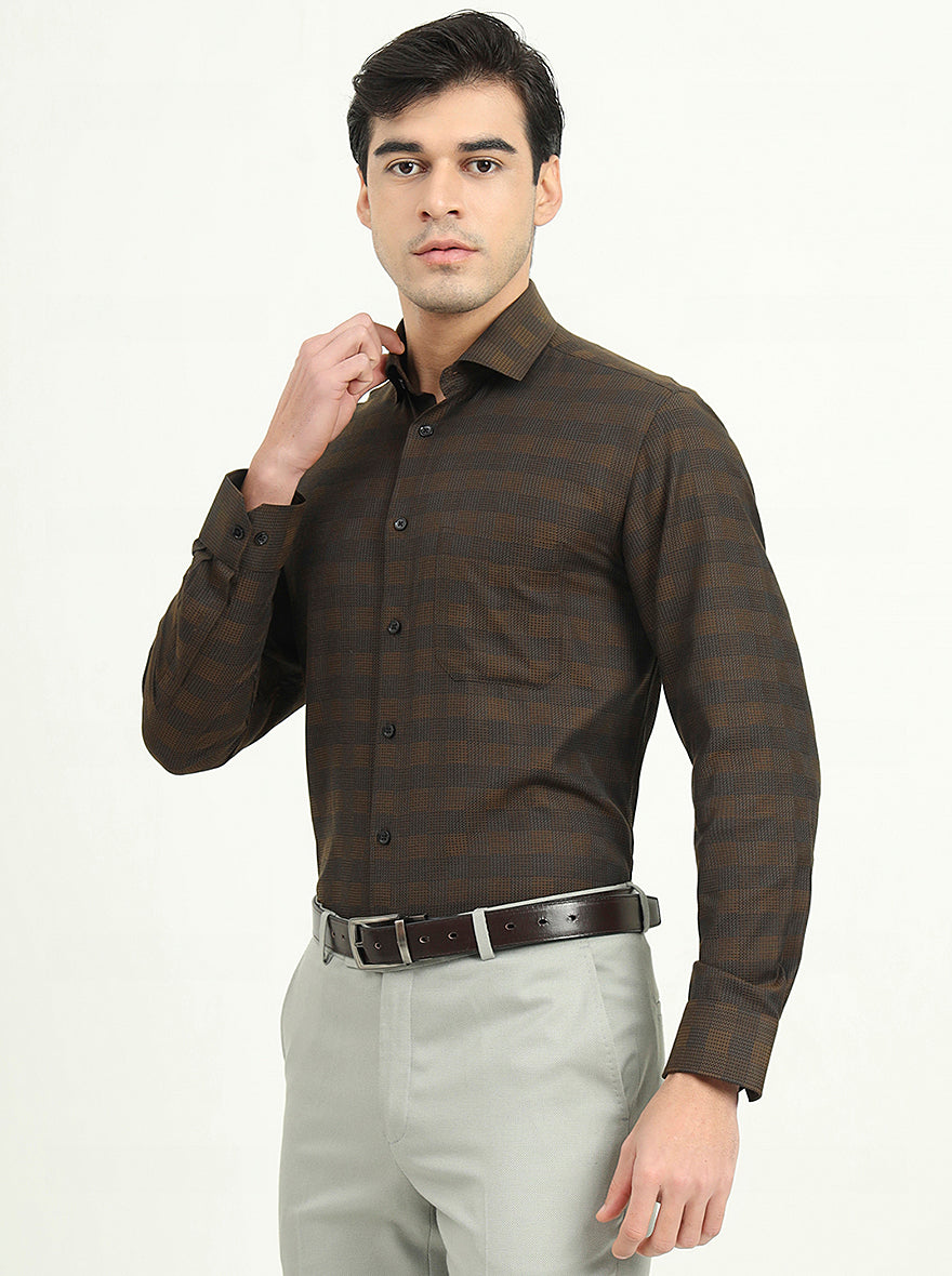 Brown Checked Slim Fit Formal Shirt | Greenfibre