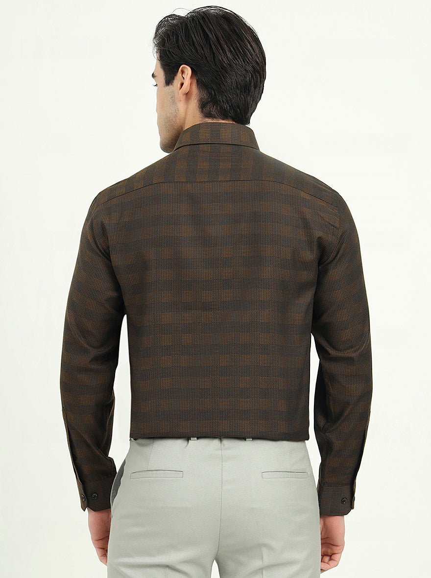 Brown Checked Slim Fit Formal Shirt | Greenfibre