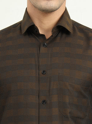 Brown Checked Slim Fit Formal Shirt | Greenfibre
