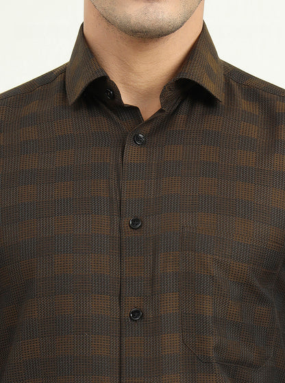 Brown Checked Slim Fit Formal Shirt | Greenfibre