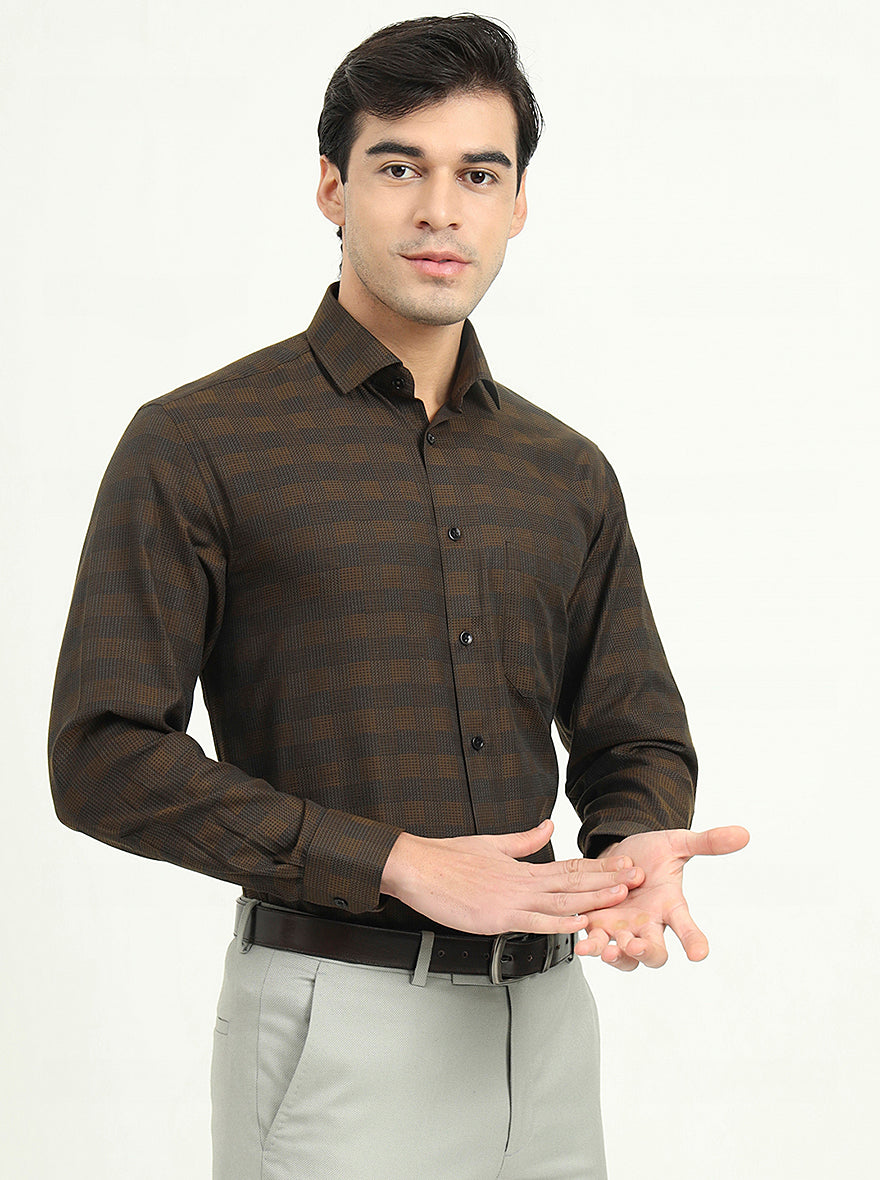 Brown Checked Slim Fit Formal Shirt | Greenfibre