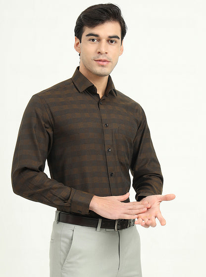 Brown Checked Slim Fit Formal Shirt | Greenfibre