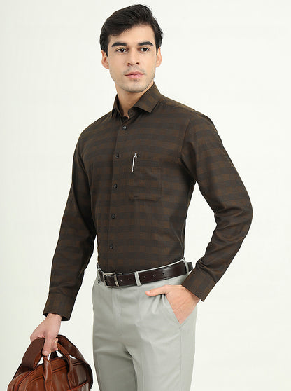 Brown Checked Slim Fit Formal Shirt | Greenfibre