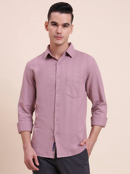 Rose Pink Solid Slim Fit Casual Shirt | Greenfibre