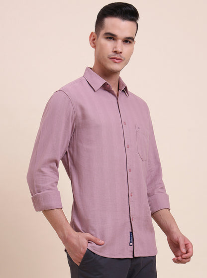 Rose Pink Solid Slim Fit Casual Shirt | Greenfibre