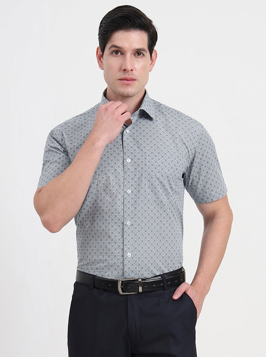 Light Blue Printed Regular Fit Formal Shirt | JadeBlue