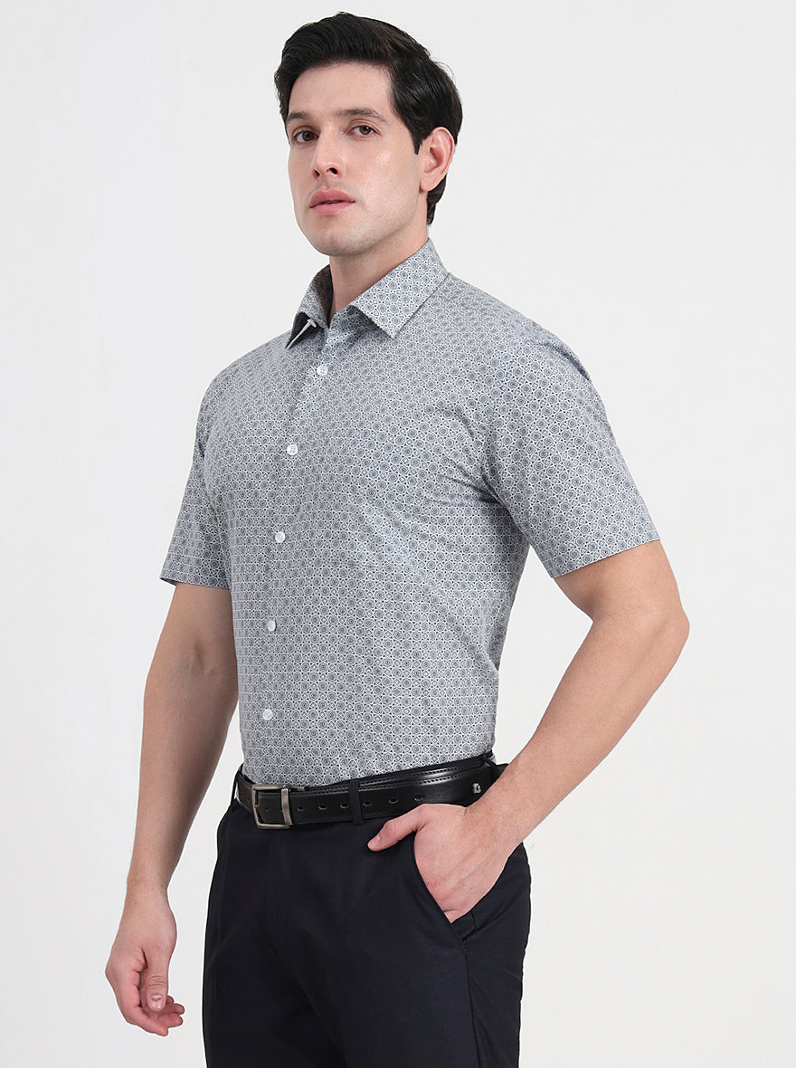 Light Blue Printed Regular Fit Formal Shirt | JadeBlue