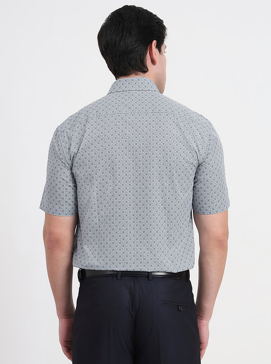 Light Blue Printed Regular Fit Formal Shirt | JadeBlue
