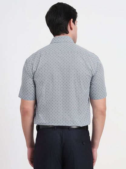 Light Blue Printed Regular Fit Formal Shirt | JadeBlue