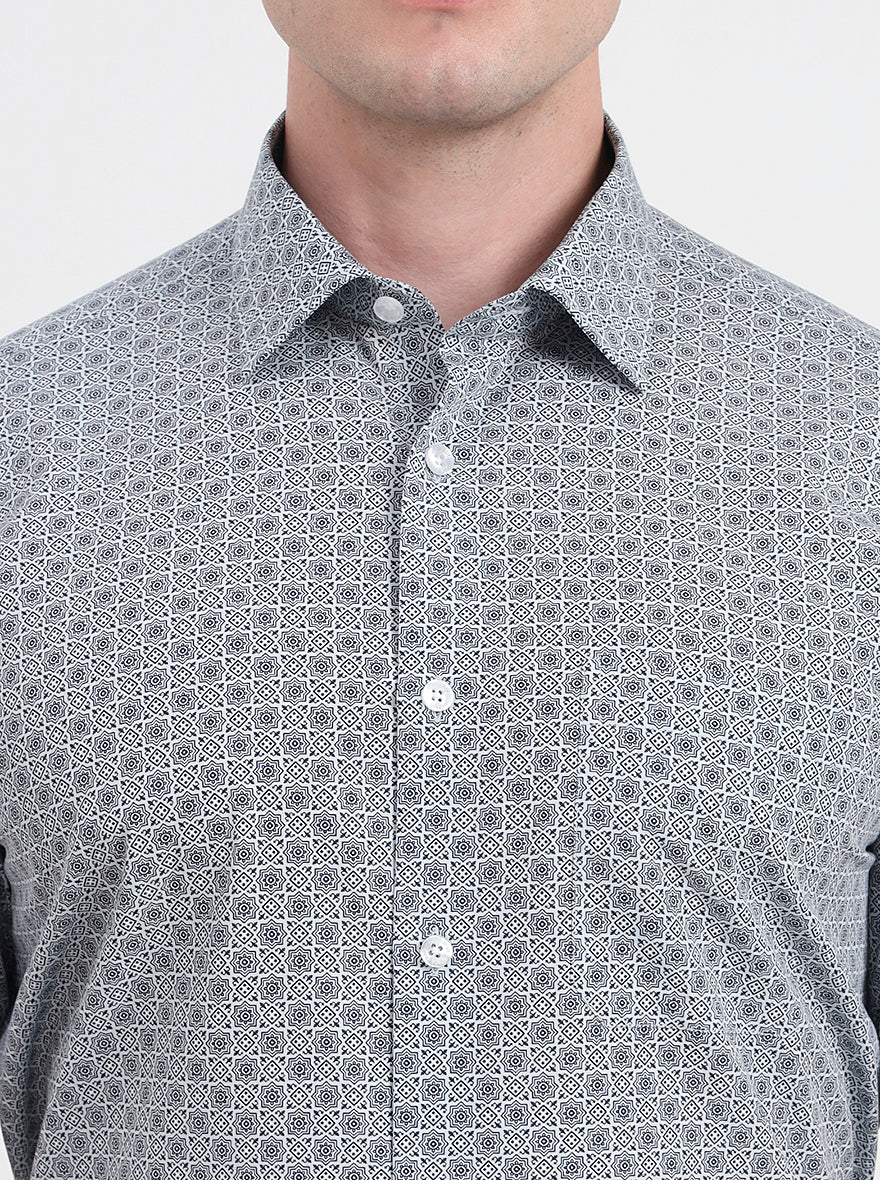 Light Blue Printed Regular Fit Formal Shirt | JadeBlue