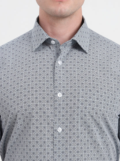 Light Blue Printed Regular Fit Formal Shirt | JadeBlue