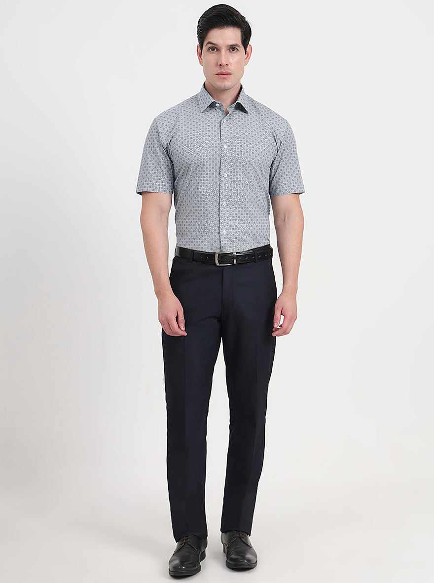 Light Blue Printed Regular Fit Formal Shirt | JadeBlue