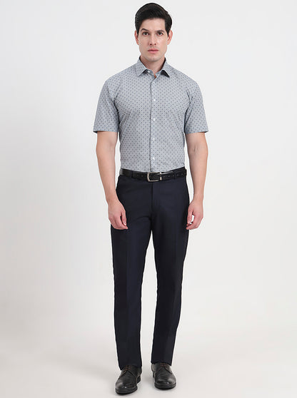 Light Blue Printed Regular Fit Formal Shirt | JadeBlue