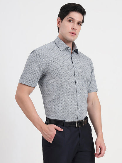 Light Blue Printed Regular Fit Formal Shirt | JadeBlue