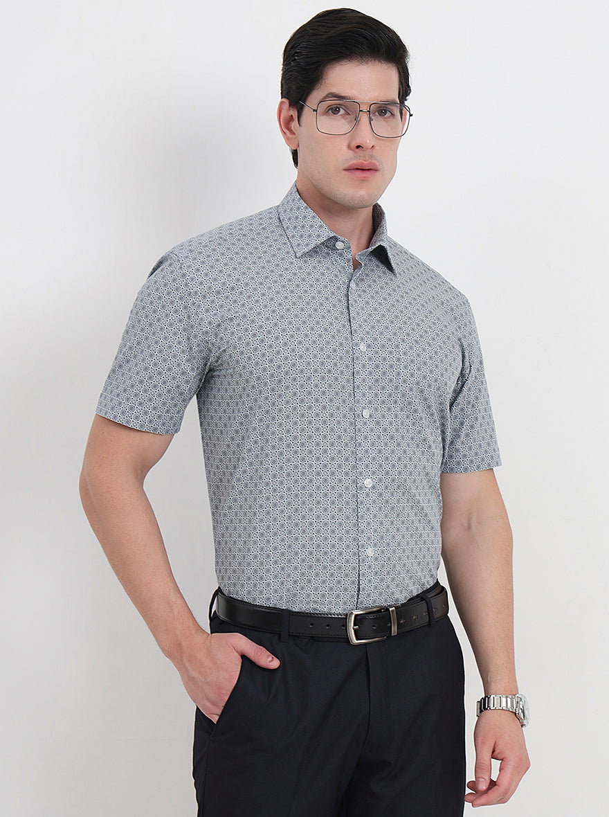 Light Blue Printed Regular Fit Formal Shirt | JadeBlue