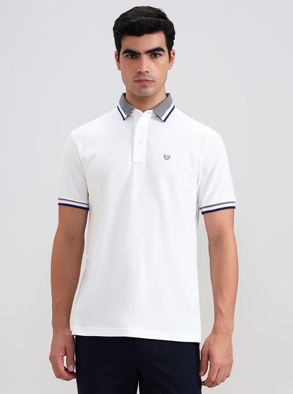 White Solid Slim Fit Polo T-Shirt | JadeBlue