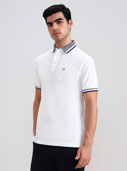 White Solid Slim Fit Polo T-Shirt | JadeBlue