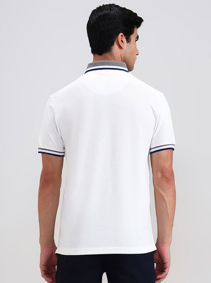 White Solid Slim Fit Polo T-Shirt | JadeBlue