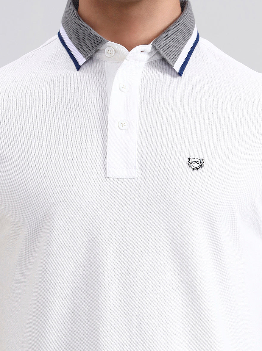 White Solid Slim Fit Polo T-Shirt | JadeBlue