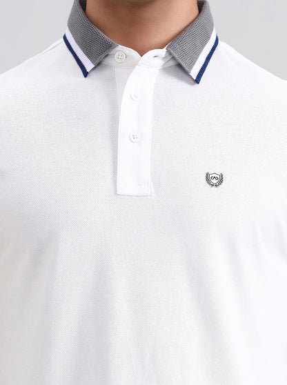 White Solid Slim Fit Polo T-Shirt | JadeBlue