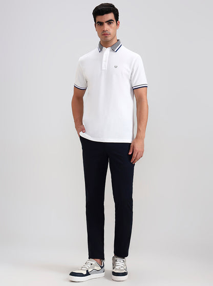 White Solid Slim Fit Polo T-Shirt | JadeBlue