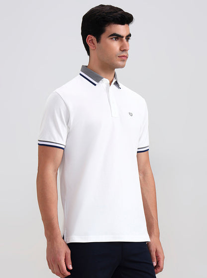 White Solid Slim Fit Polo T-Shirt | JadeBlue