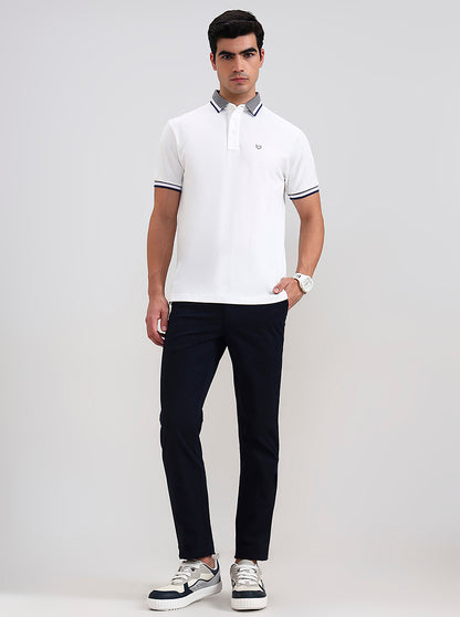 White Solid Slim Fit Polo T-Shirt | JadeBlue
