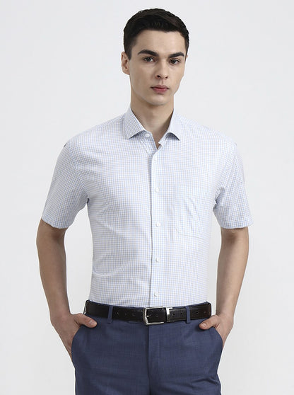 Grey & Green Checked Regular Fit Formal Shirt | JadeBlue