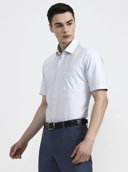 Grey & Green Checked Regular Fit Formal Shirt | JadeBlue