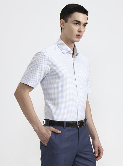 Grey & Green Checked Regular Fit Formal Shirt | JadeBlue
